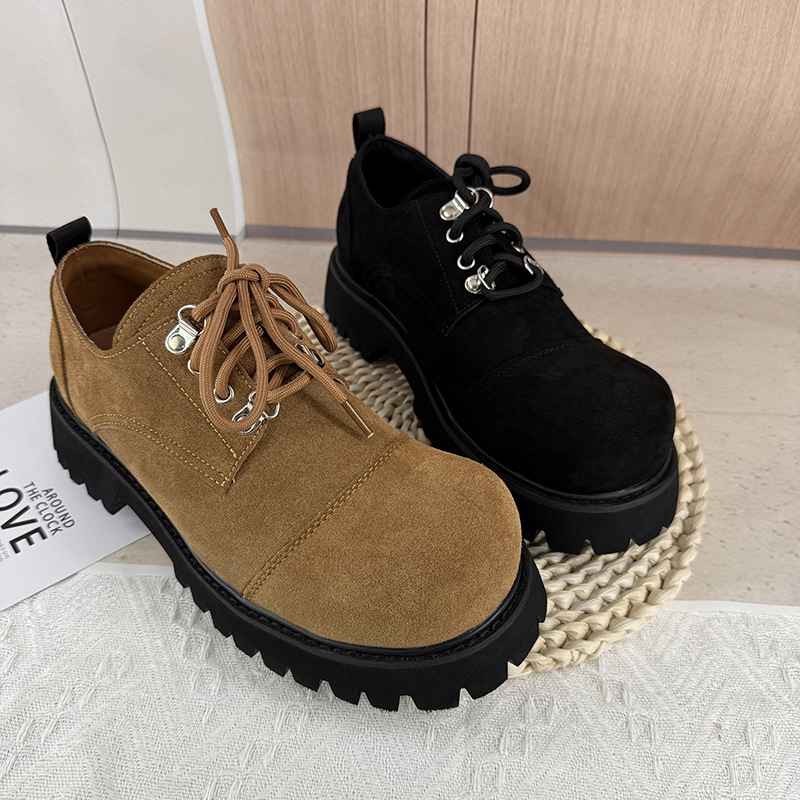 Spring and Autumn Leather Shoes for Men, Classy Low-Cut Versatile Casual Suede Boots, British Work Shoes, Genuine Leather Round-Toe Sneakers for Men