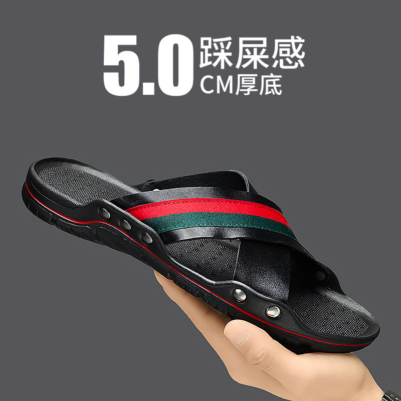 Cross-Border Men's Summer Leather Slippers, Non-Slip Slip-Ons, Soft-Soled Beach Shoes, Fashionable and Trendy Outdoor Sandals Cross-Border Men's Summer Leather Slippers, Non-Slip Slip-Ons, Soft-Soled Beach Shoes, Fashionable and Trendy Outdoor Sandals