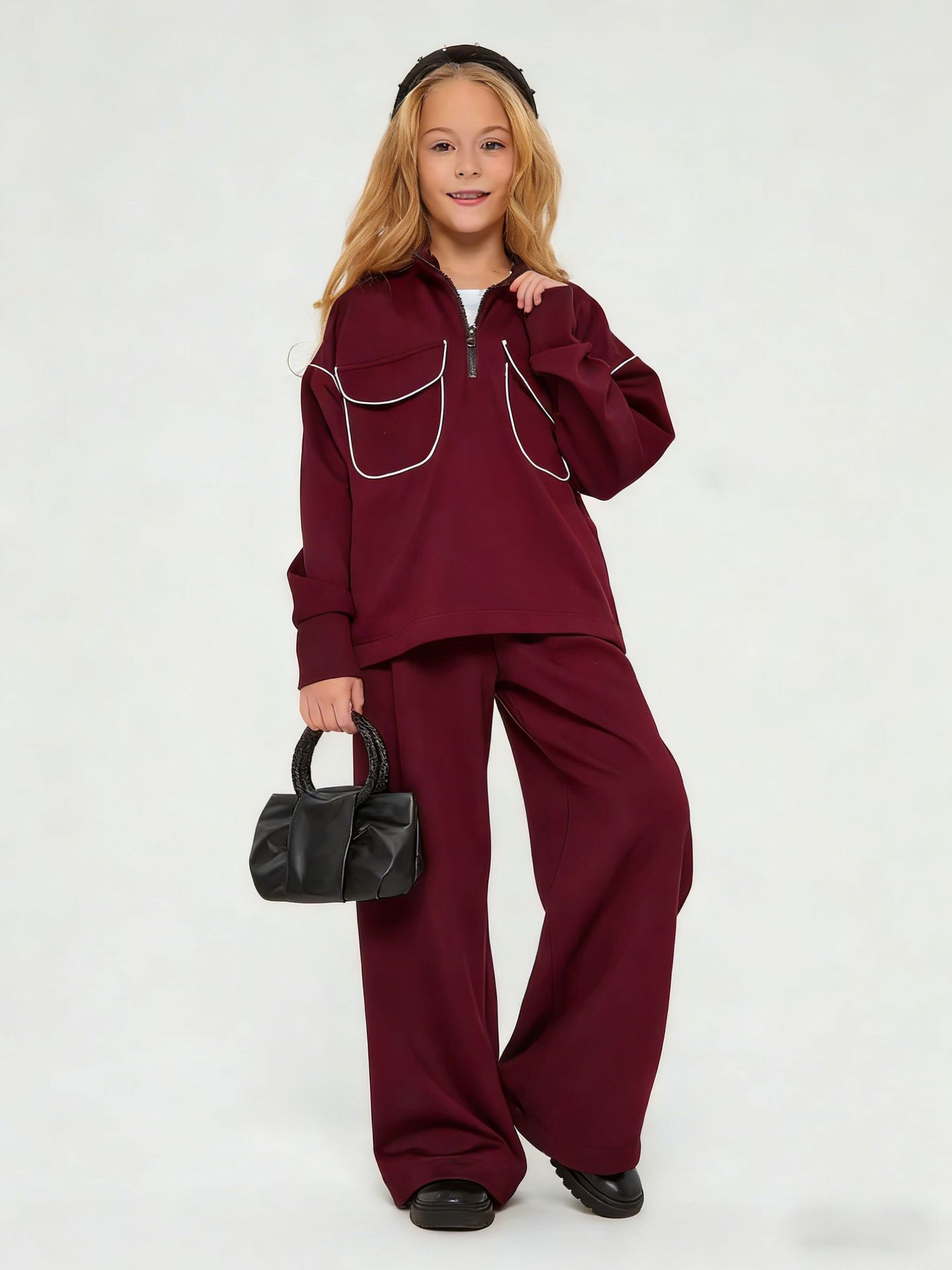 Mädchen Freizeit Streetstyle Zweiteiler Mit Half Zip Pullover_voghion.com