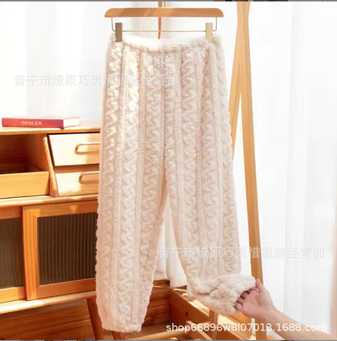 Pantalones de pijama de franela de coral de dibujos animados, pantalones de pijama de hombre, pantalones de invierno de otoño de mujer, pantalones caseros