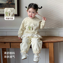 2026年春款女童韩版套装洋气花边卫衣裤子2岁婴儿春秋A类甜美衣服
