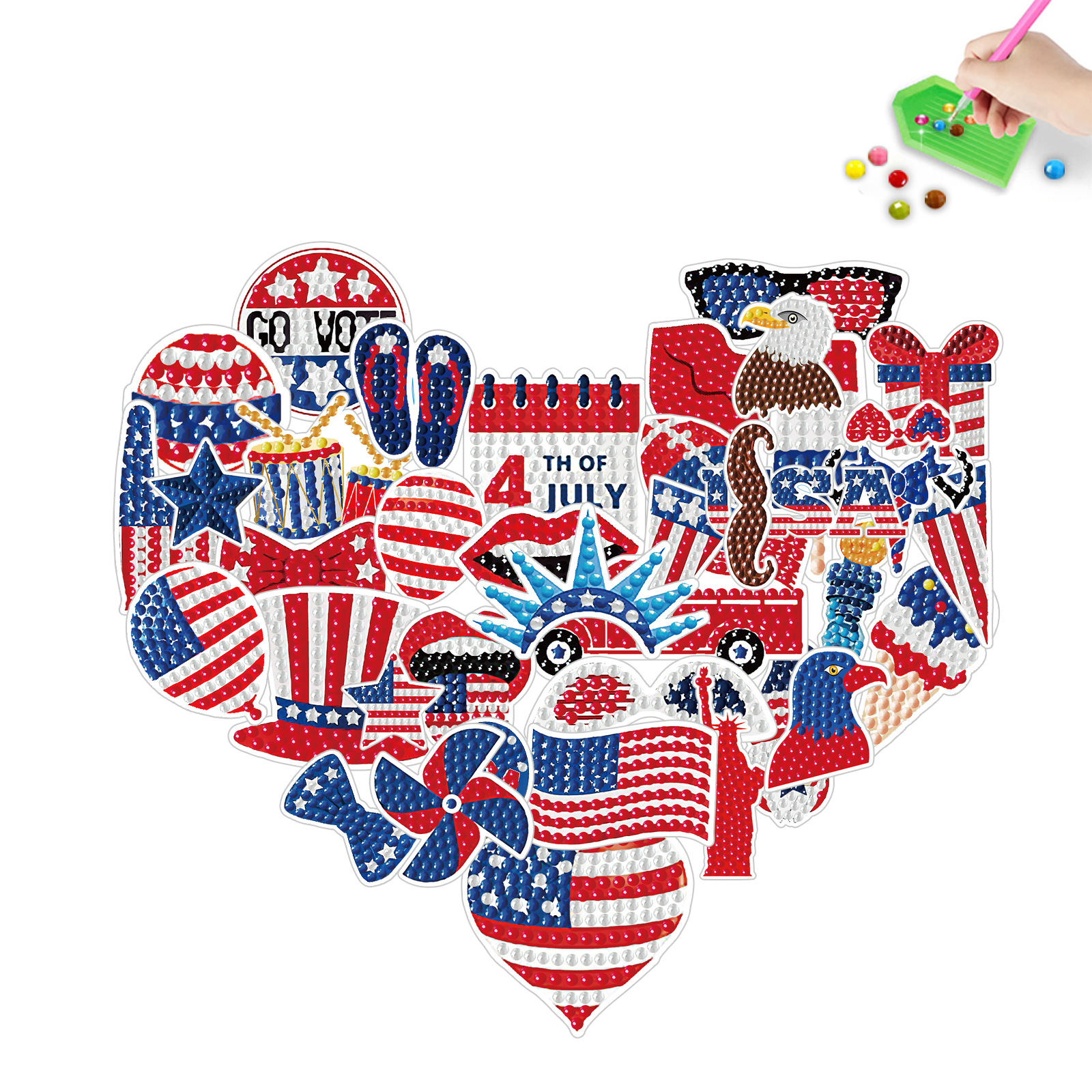 Dibujos animados más vendidos Día de la independencia Pintura de diamantes Pegatinas al azar Pintura de mampostería de bricolaje Pegatinas de pared Pegatinas hechas a mano para niños Pegatinas de diamantes redondos