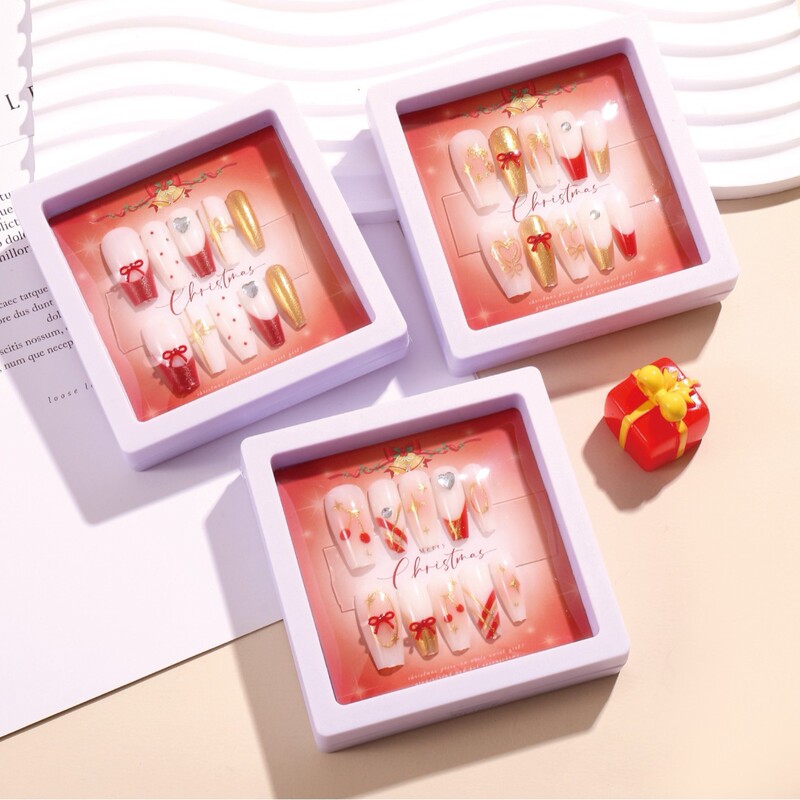 New Year Autumn and Winter Oil Painting Cat Eye Handmade Wearable Nails Sweet Short European Square Nail Stickers New 10 Pieces in Different Sizes