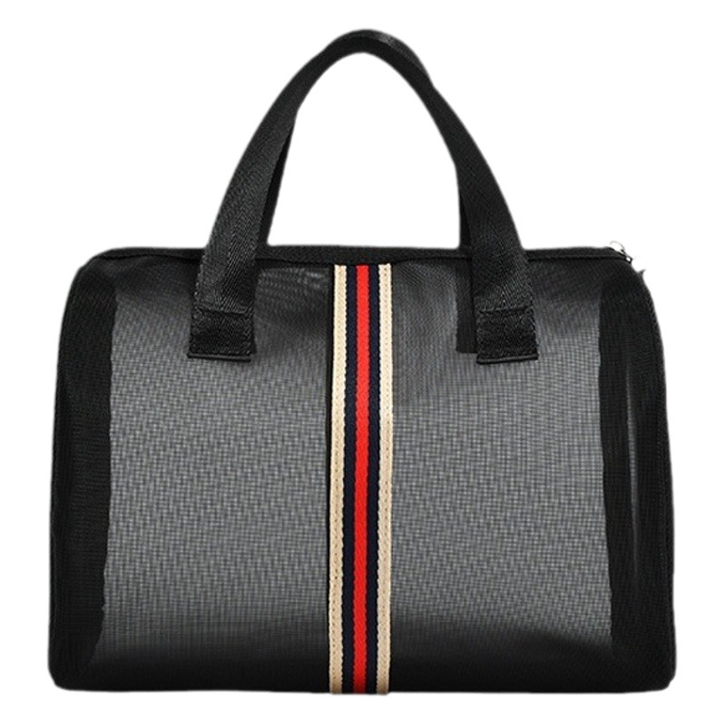 Fábrica al por mayor de gran capacidad de malla bolsa de lavado portátil de viaje bolsa de cosméticos transparente bolsa de almacenamiento de malla se puede personalizar logo