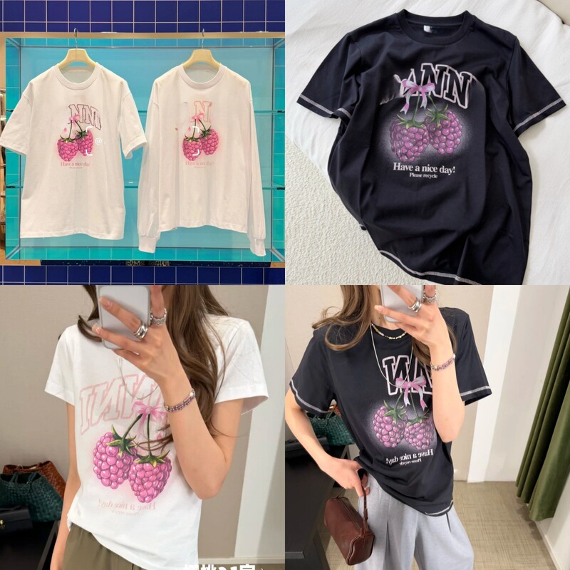 26 New Raspberry Print T-Shirts, Short-Sleeved Pure Cotton Cross-Border Women's Casual Fruit Pattern Loose and Versatile Tops 26 New Raspberry Print T-Shirts, Short-Sleeved Pure Cotton Cross-Border Women's Casual Fruit Pattern Loose and Versatile Tops