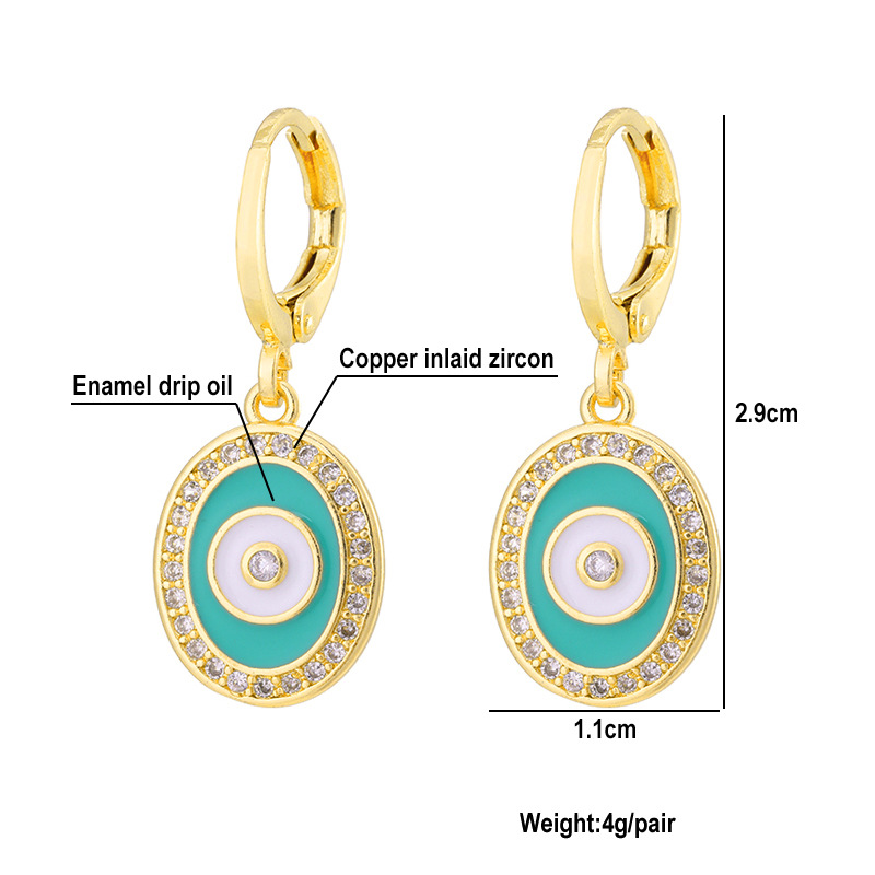 Fashion Oil Dripping Evil Eyes Copper Inlaid Zircon Plated 18k Real Gold Geometric Earrings display picture 2