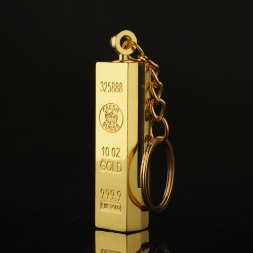 Creative personality, new and unique gold bar, 10,000 matches, waterproof kerosene lighter keychain, portable metal material
