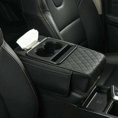 Zhongheng New Car Armrest Box Pad Heightening Pad Car Tissue Box Storage Bag Water Cup Holder Multifunctional Armrest Box (Armrest box pad) - 1177a-black