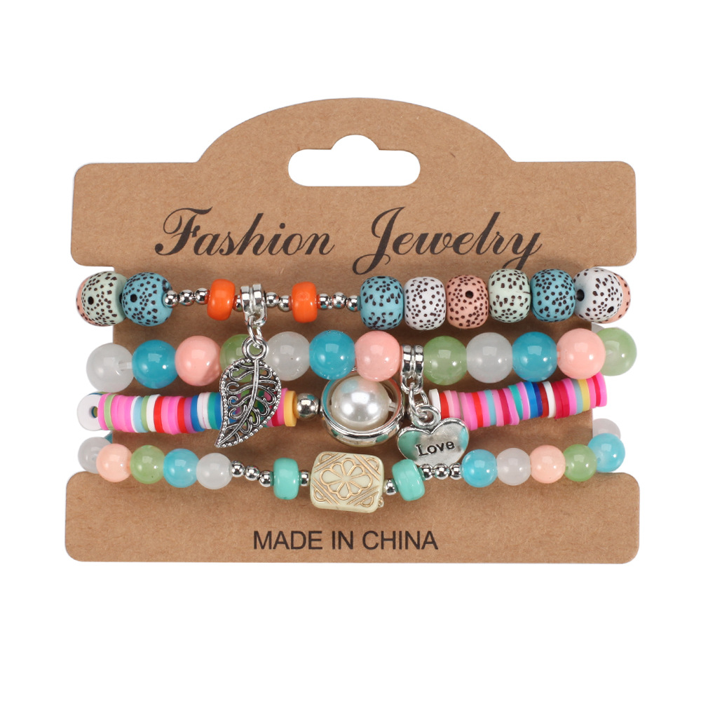 55g Weight Bracelets Classification 1 Set Quantity Ethnic Style Geometric Letter Heart Shape Beaded Arylic Alloy Beaded Bracelets Wholesale