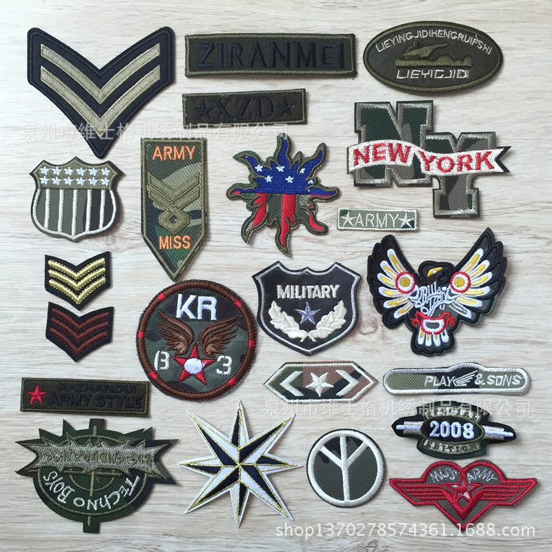 亚马逊爆款速卖通复古组合牛翅膀 黑色徽章DIY布贴补丁NY贴布