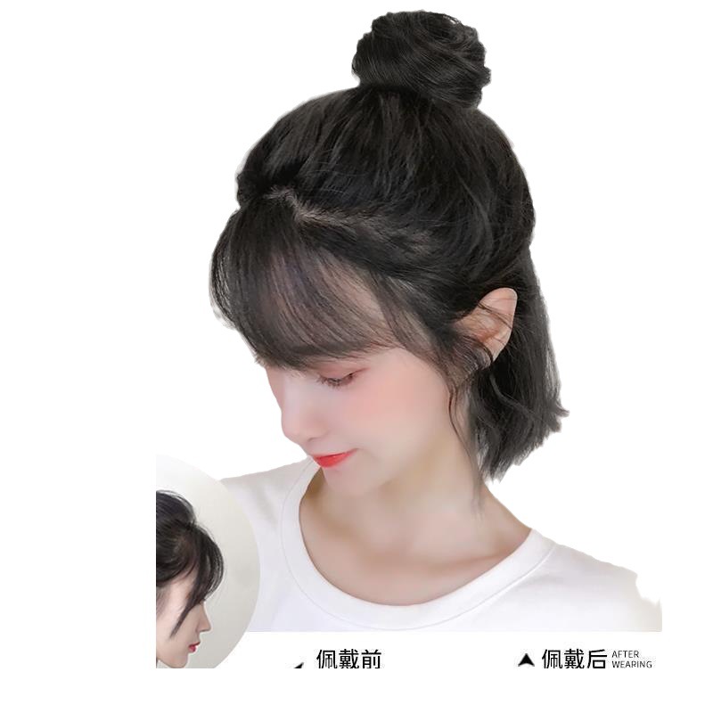 Peluca femenina cabeza de bola clip de pelo bolsa de pelo flor corsé Media bola pelo artificial esponjoso rizador de pelo natural peluca bolsa de pelo