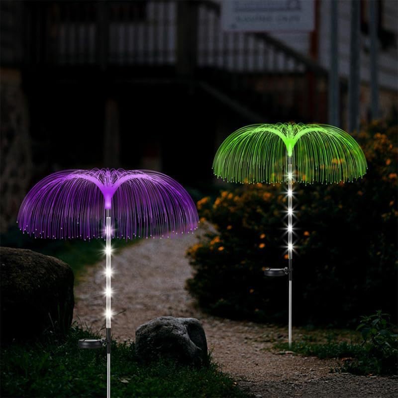 lámpara de medusa de fibra óptica solar lámpara de lámpara de césped de jardín lámpara de medusa de doble capa solar