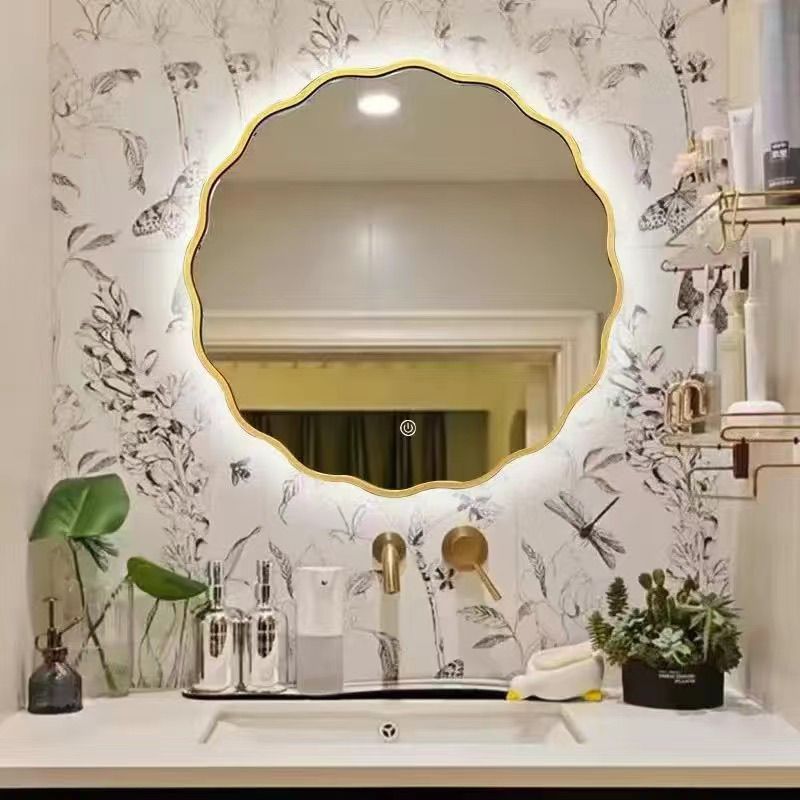 French Bathroom Mirror Wall-Mounted Round Petal Vanity Mirror Smart American Smart Bathroom Bathroom Mirror