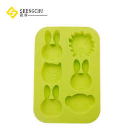 卡通动物硅胶蛋糕模具不粘巧克力模6连趣味冰格DIY肥皂模烘焙工具