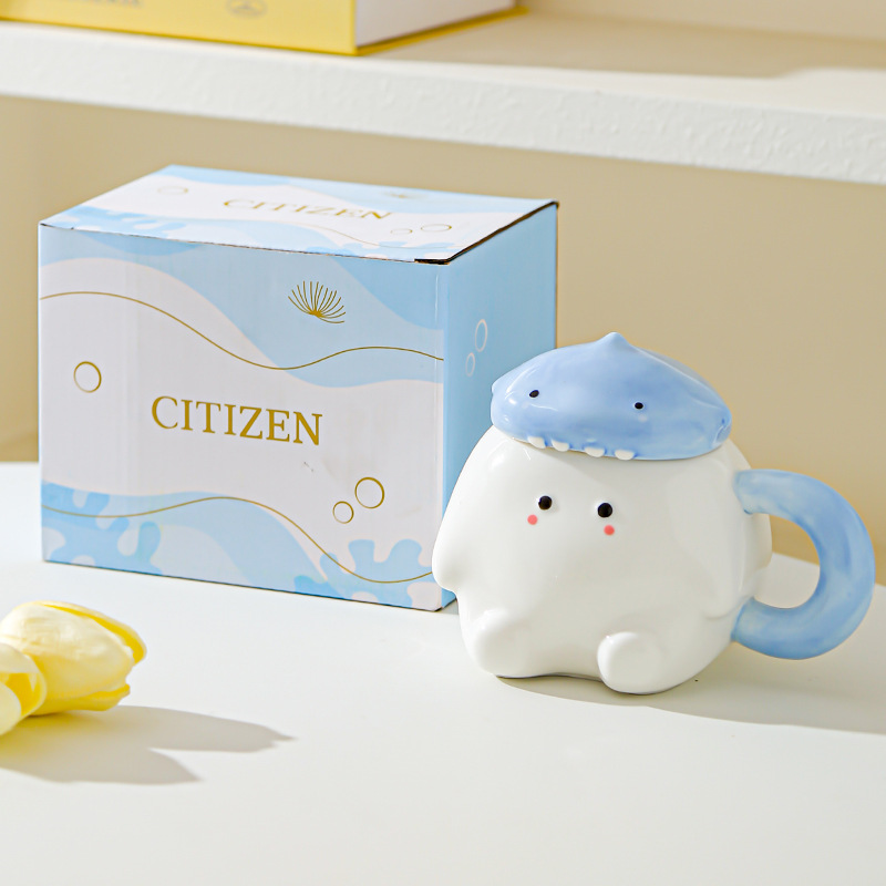 Creativo dibujado a mano de dibujos animados de animales tazas de cerámica red encantadora taza doméstica taza de agua potable de gran capacidad sensación de diseño