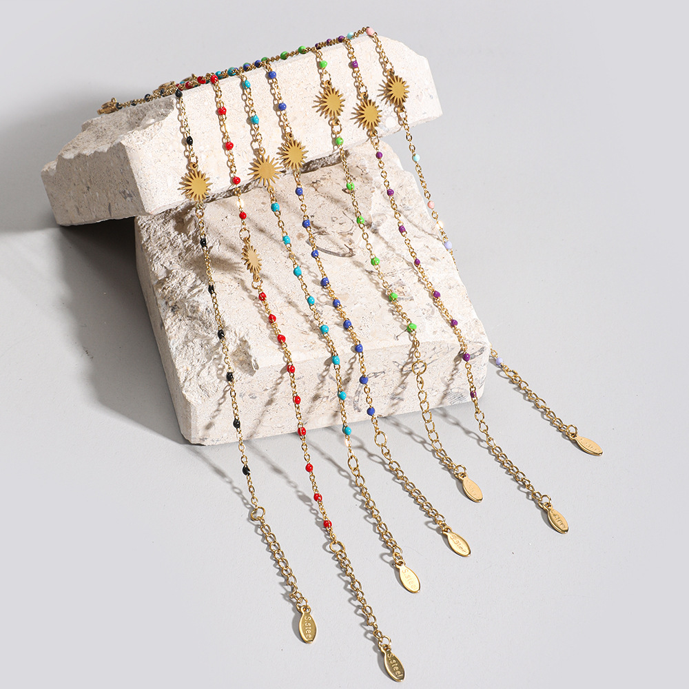 5g Weight Bracelets Classification 1 Piece Quantity Holiday, Daily Occasion Stainless Steel Material Sun Pattern Women's Gender Enamel, Plating Design Simple Style Style Simple Style Sun Stainless Steel Enamel Plating Bracelets 1 Piece 18