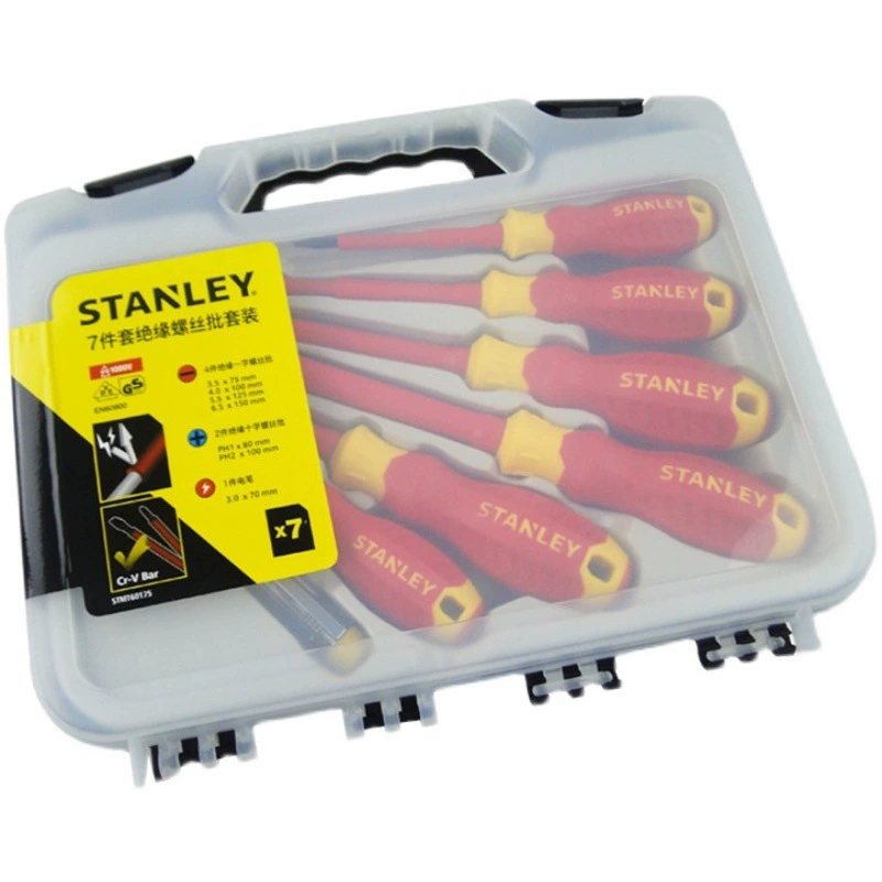 Набор из 7 изолированных отверток Stanley 1000В, крестообразный набор с цветком сливы, сертифицирован VDE