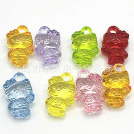 亚克力彩色透明色卡通串吊坠珠子吊孔KT猫咪 diy儿童手工串珠材料