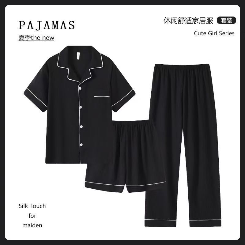 Pajamas Summer Men's Pure Cotton Plus Three-Piece Set 2025 Youth Large Size Can Be Weared Outside Homewear Set