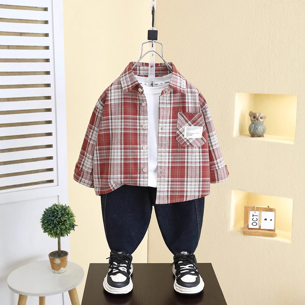 7791 ropa para niños camisa para niños primavera 2025 nuevo bebé primavera chaqueta coreana para niños hermosa camisa a cuadros