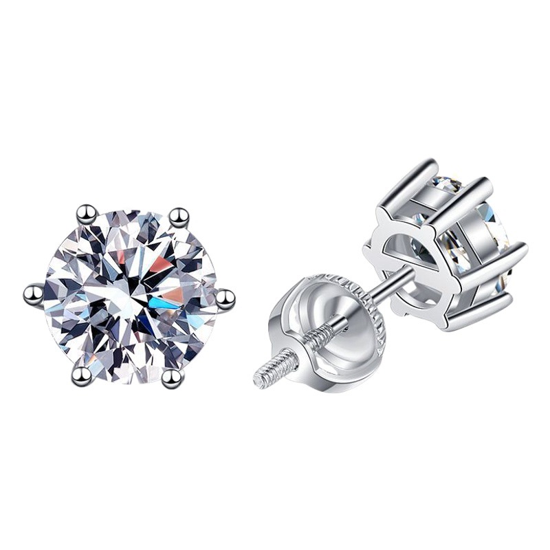 Cross-border hilo unisex Stud earrings clásico de seis garras D-color moissanite Stud earrings s925 plata esterlina moissanite Stud earrings