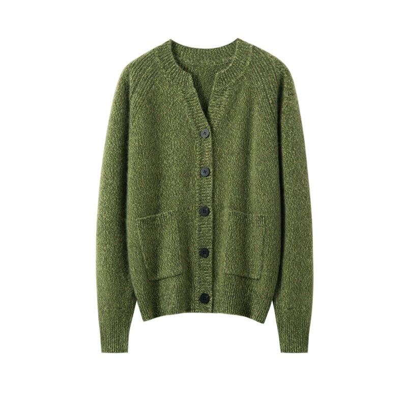 26-Year Autumn and Winter Thickened Heavy-Duty 100% Cashmere Xiaohuo Style Floral Yarn Cardigan with Scissor Collar and Pockets