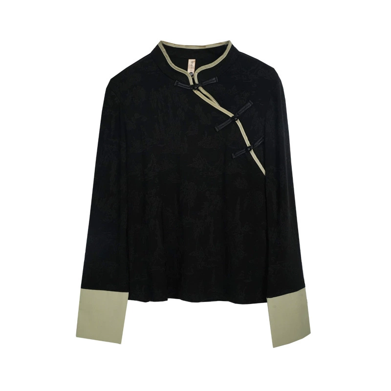 Белый новый китайский стиль премиум-класса жаккардовая рубашка женский 2024 новый ретро диагональная пряжка элегантный национальный топ в стиле