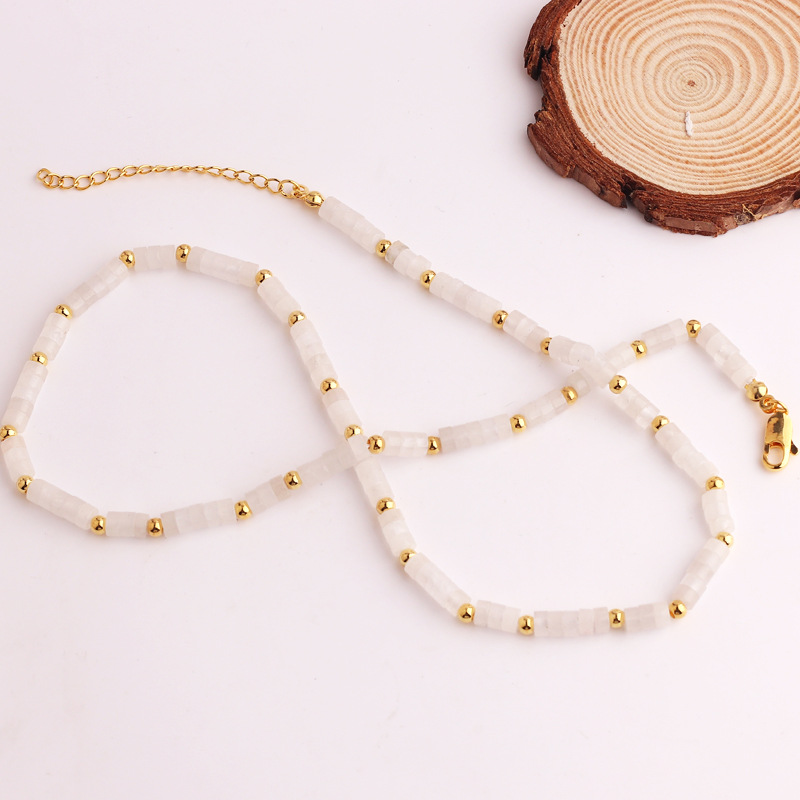 Retro Geometric natural stone Gold Plated Necklace 1 Piece