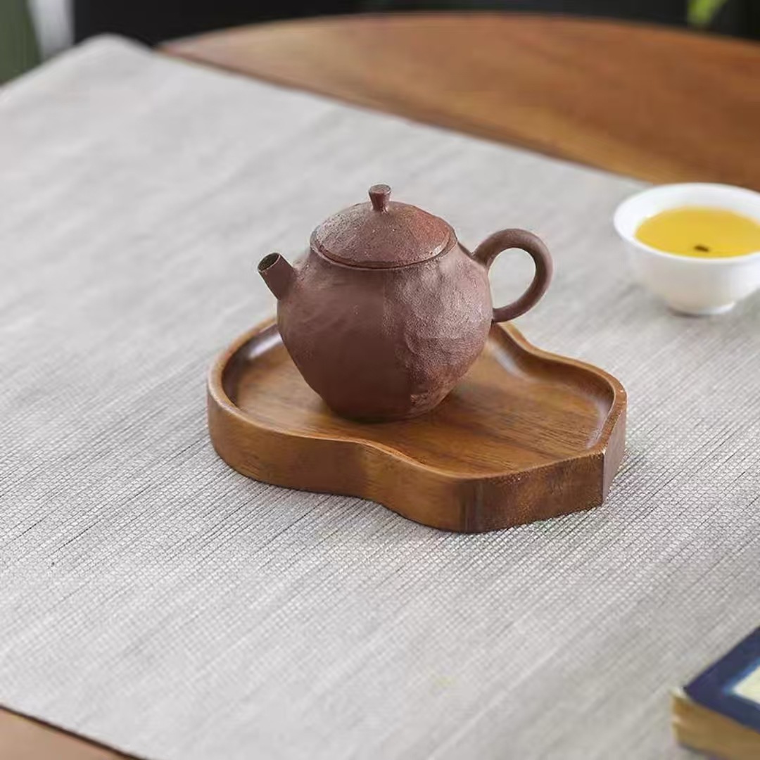 胡桃木实木整木葫芦形茶托盘迷你壶承盘杯托杯垫壶垫茶盘茶道配件