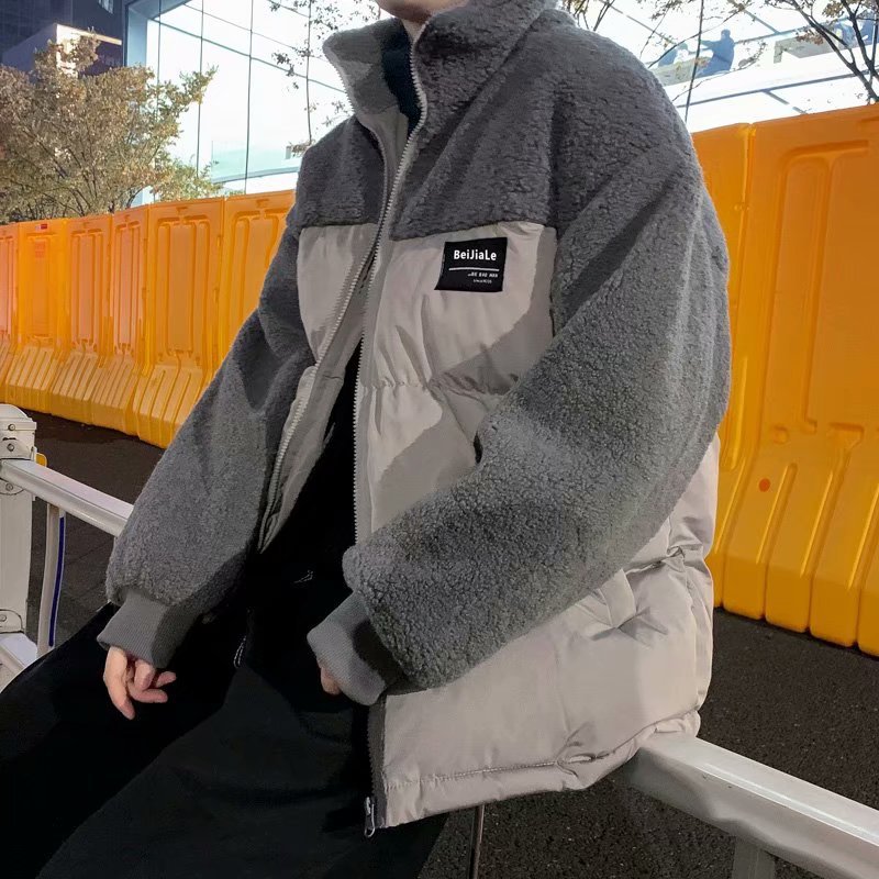 Chaqueta acolchada de algodón con cuello alto para hombres y mujeres, otoño e invierno, chaqueta acolchada de lana de cordero retro japonesa, chaqueta de pareja cálida holgada