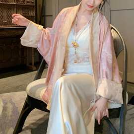 东方温婉系撞色领飘带提花外套垂感宽松改良汉服风轻薄防晒开衫