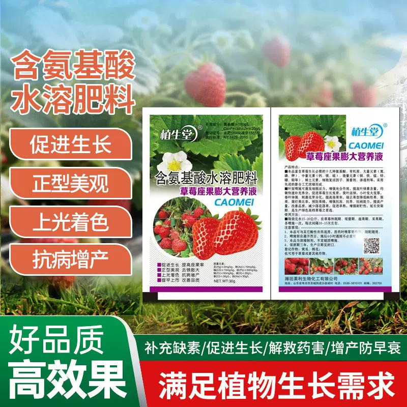 含氨基酸水溶肥料草莓座果膨大营养液改善果实品质提高肥料利用率