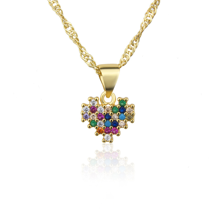 Colored Diamonds Simple Heart-shaped Pendant Necklace Wholesale Jewelry Nihaojewelry display picture 1