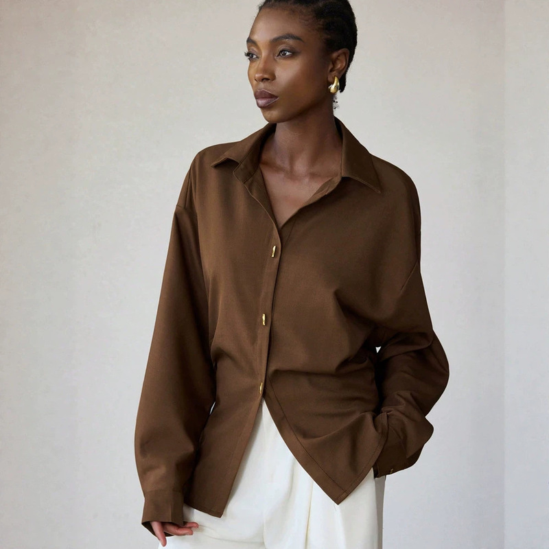2026 Autumn New Collection: Light Mature and Minimalist Style Brown Long-Sleeve Shirt for Women, Versatile Commute Top with a Loose Fit and Casual Lapel 2026 Autumn New Collection: Light Mature and Minimalist Style Brown Long-Sleeve Shirt for Women, Versatile Commute Top with a Loose Fit and Casual Lapel