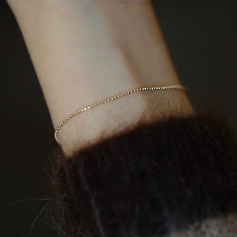 S925 Sterling Silver Plated 14K Gold Mini Gold Doudou Extremely Fine Round Bead Bracelet Rice Bead Slim All-match Japanese and Korean Plain Chain for Women