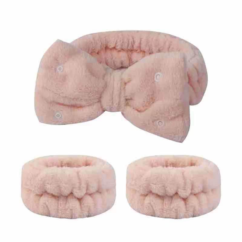 Nueva banda de pelo de estilo coreano para niñas lavado facial removedor de maquillaje multifuncional botón a presión pajarita pelo Color sólido