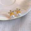 Silver needle from pearl, cute small design universal earrings, flowered, silver 925 sample, trend of season, wholesale