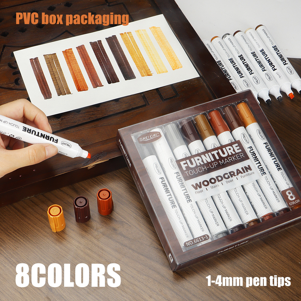 Muebles, vetas de madera, bolígrafos de retoque, arañazos, bordes blancos, reparación, reparación de bolígrafos de reparación de colores, reparación de madera, sofá de retoque de café