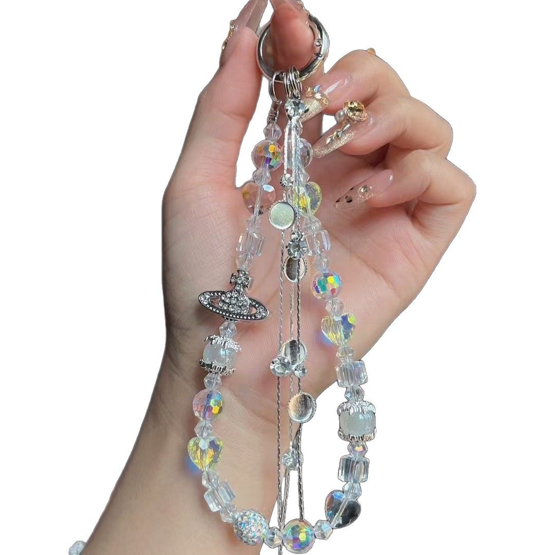 Cable de teléfono móvil de alto nivel, la emperatriz imperial del oeste Saturno, el planeta, cuentas de cristal, cuentas de fresa, cadenas de teléfono móvil hechas a mano, colgantes de muñeca