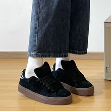 2024秋季新款复古黑色高颜值低帮板鞋女款ins潮翻毛皮百搭休闲鞋