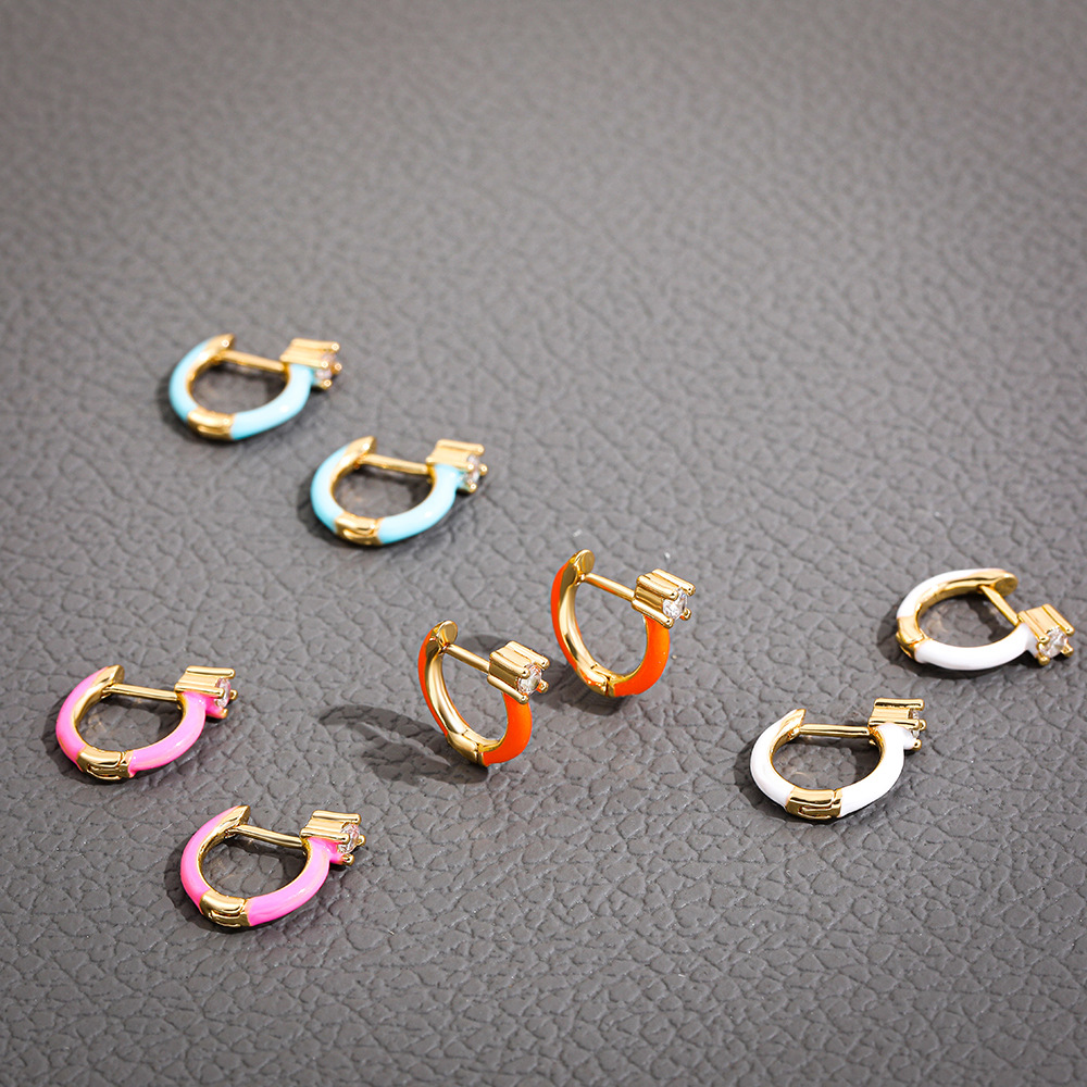 4g Weight Artificial Gemstones Inlay Material Earrings Classification Housewarming, Anniversary, Business, Wedding, Travel, Birthday, Festival Occasion Alloy Material Geometric Pattern Women'S Gender Stoving Varnish Design White, Purple, Blue, Yellow Color Geometric Stoving Varnish Alloy Artificial Gemstones Hoop Earrings 1