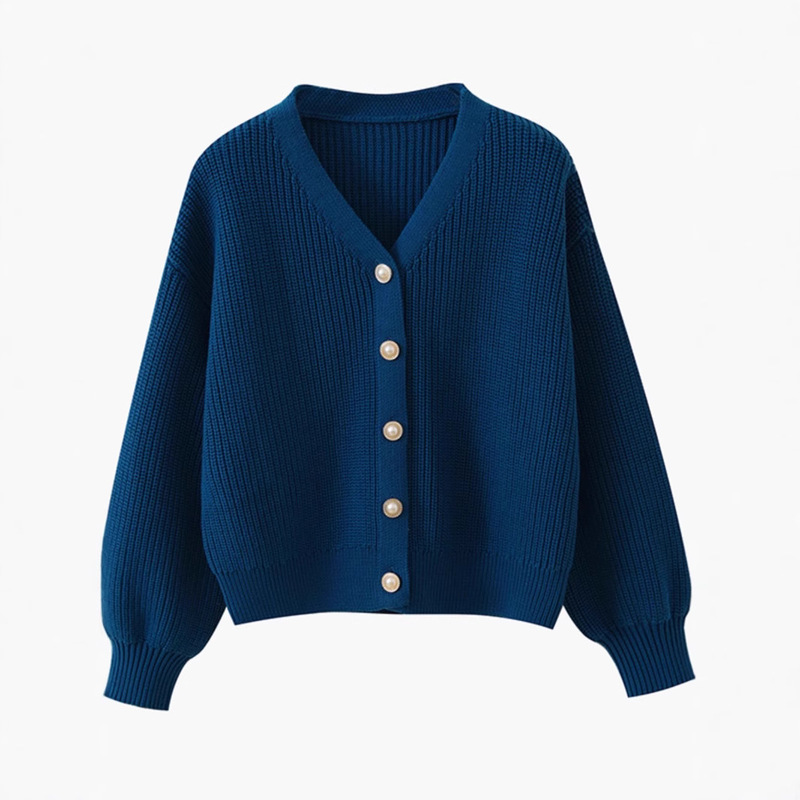 Cotton Sweater Cardigan Coat Women's Autumn and Winter Short Lantern Sleeve Loose Thickened Outerwear Chanel Style Sweater