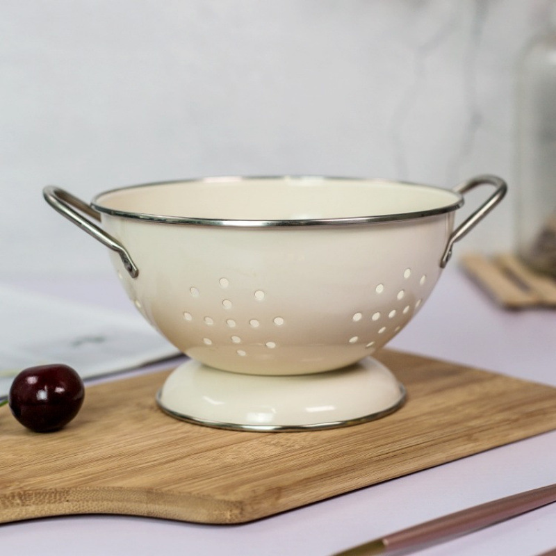Pink Nordic style milk white small large draining double-eared bowl…