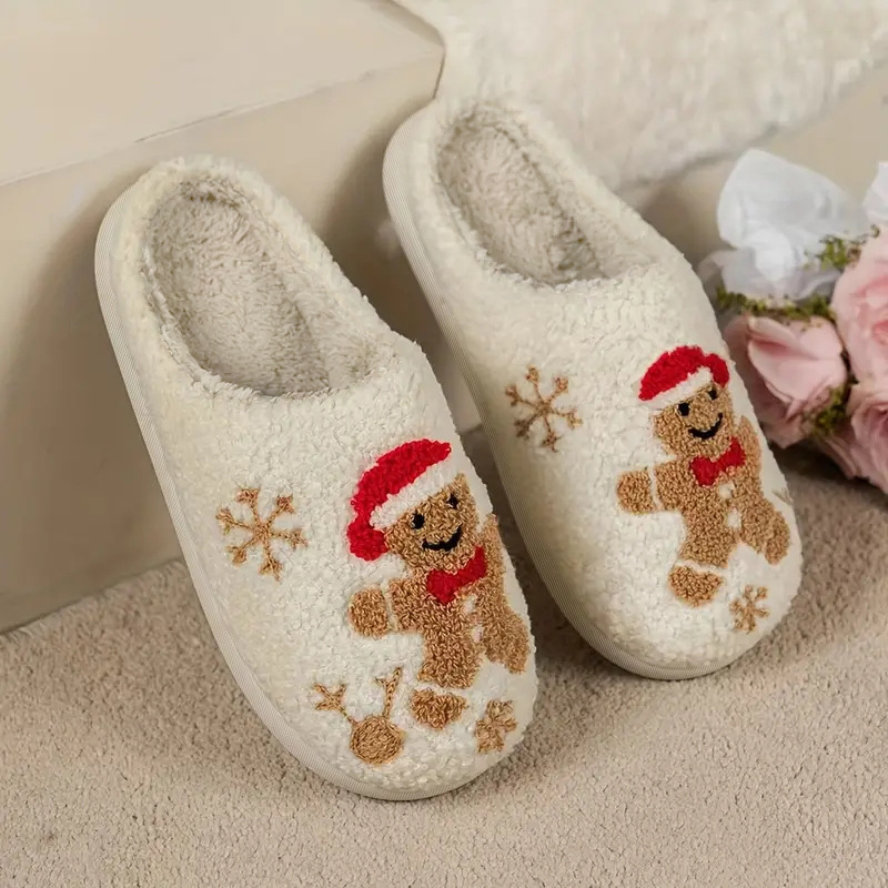 万圣节经典爆款圣诞老人姜饼人冬季室内居家可爱厚底棉拖鞋