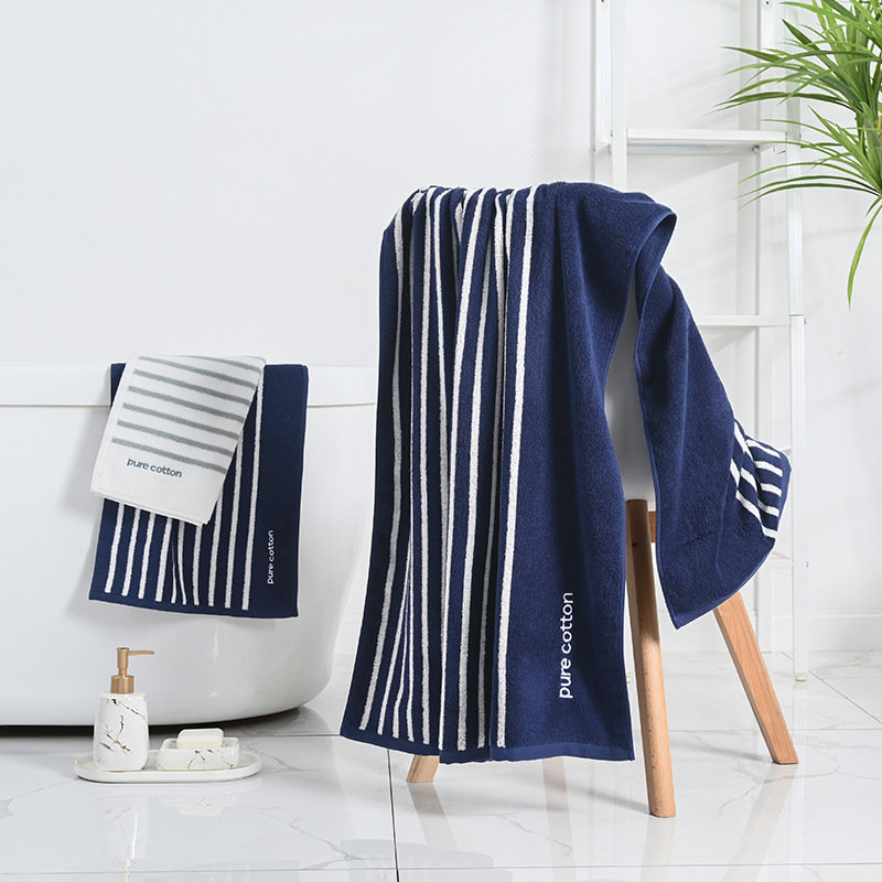 Pure cotton classic striped towel bath towel 35*75 bath towel 70*140 white blue optional home towel set