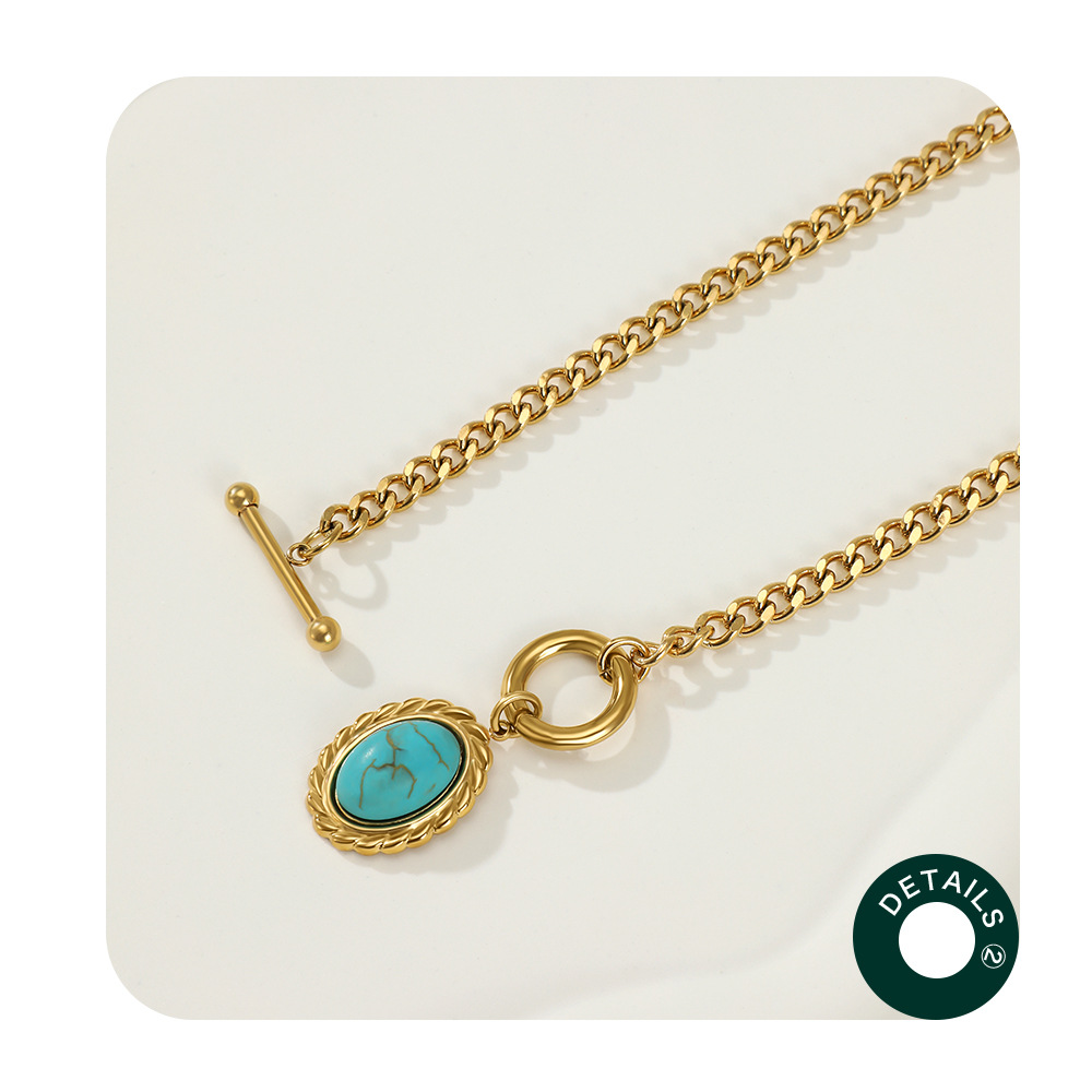 Fashion Oval Stainless Steel Plating Turquoise Pendant Necklace Colorza_colorza_7