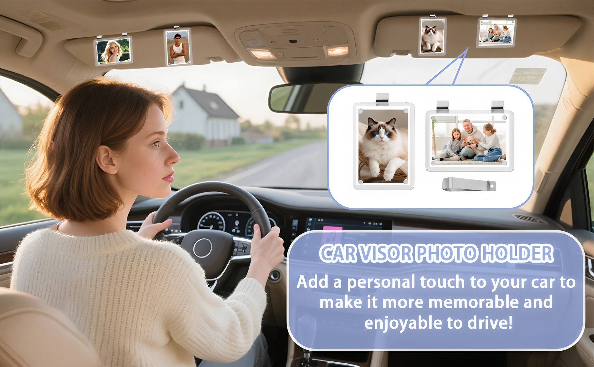 Car Sunshade Photo Clip Acrylic Quick Clip Universal DIY Car Interior Decoration Couple Family Pet Commemorative Gift