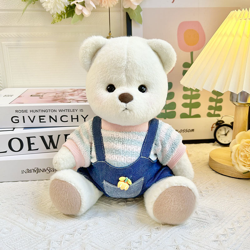 Clothes Only] Medium Lina Jointed Bear Stuffed Doll Wearing Blue and Pink Striped Carrot Strap Set