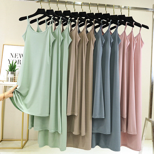 Modest Strap Dress with Long Loose Sheer Undershirt, White Base Tank Top, Plus Size Summer Dress for Women