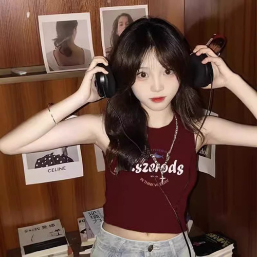 Dopamine Summer Fitted Slimming Backless Top for Women, New Colorful Letter Print Round Neck Sleeveless Blouse for Women, Trendy